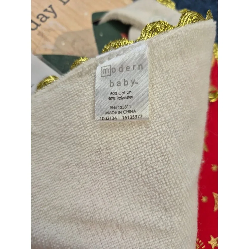 Modern Baby Holiday Bibs Set Of 2 My First Christmas Red & White Gold Star Desig